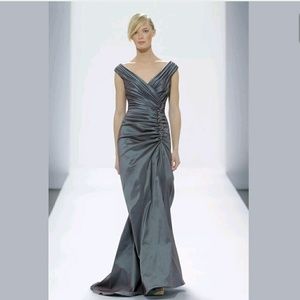 Tadashi Shoji Beaded Side Ruching Evening Dress